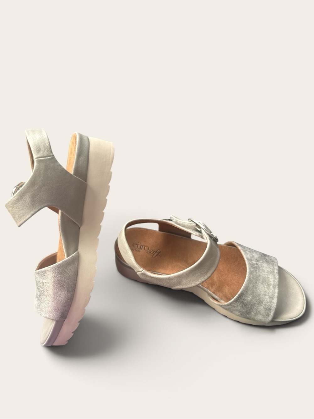 Eurosoft by Sofft Metallic Silver & Tan  Two Tone Comfort Sandals NEW 8M